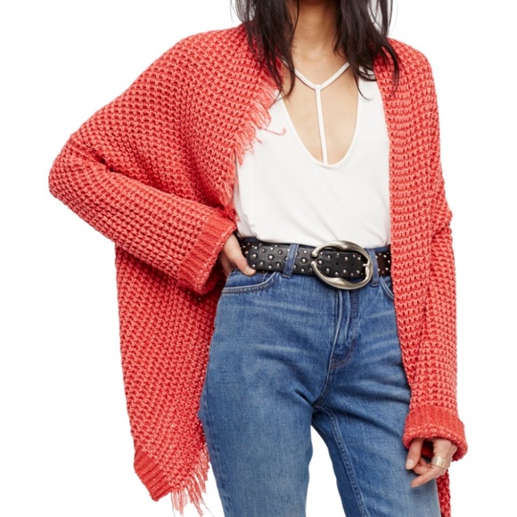 Free People Sweaters - Free People Red I'll Be Around Silk Blend Cardi